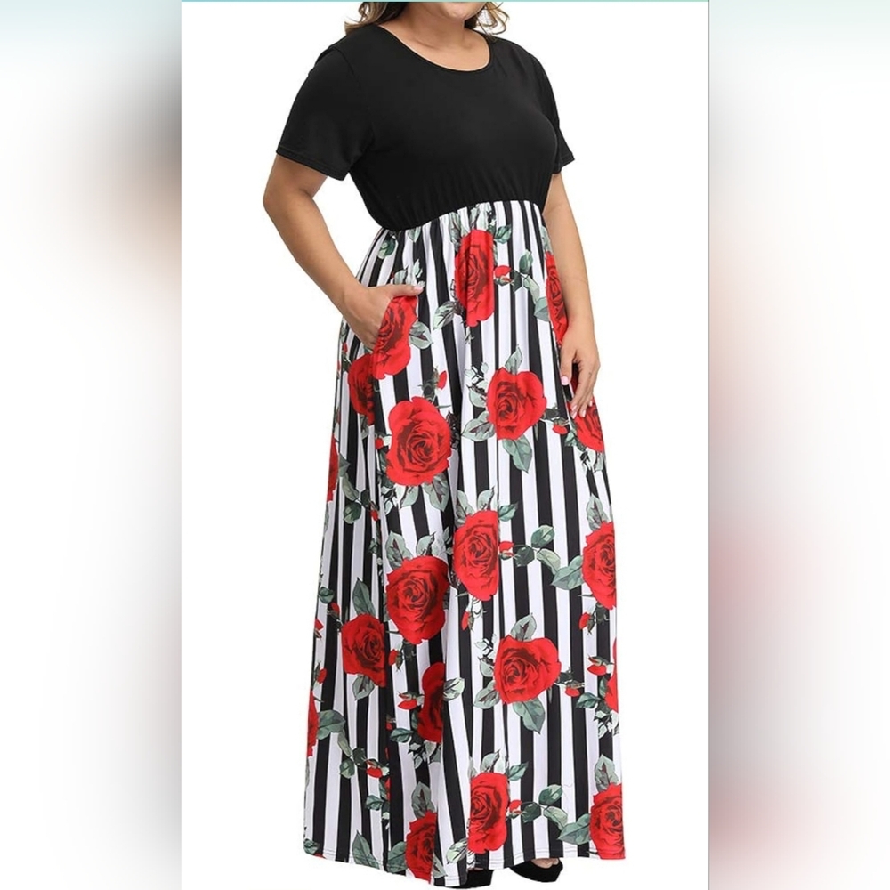 Plus Size Summer Boho Short Sleeve Casual Party/Beach Maxi Dress - Picture 2 of 6